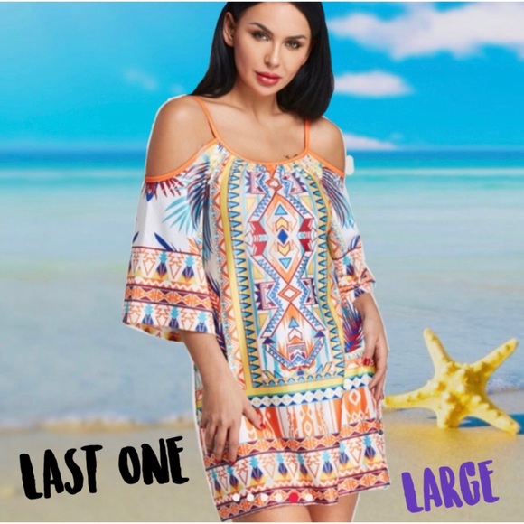 YOINS Dresses & Skirts - TRIBAL PRINT COLD SHOULDER DRESS